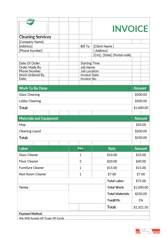 Cleaning Services Invoice Template PSD template